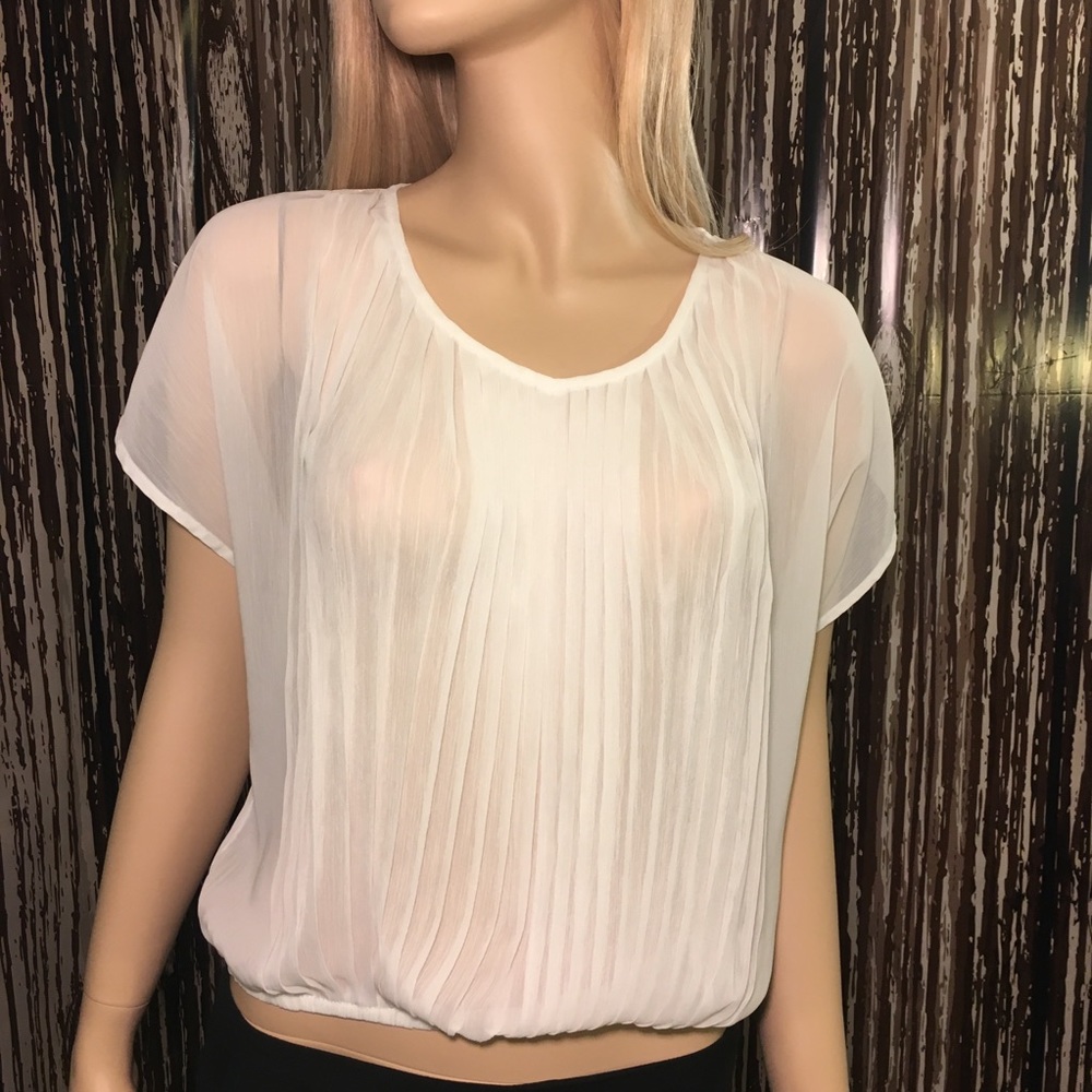 APT 9 Sheer Blouse Elastic Hem Peasant Pleated PS